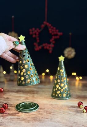 Ceramiczna choinka lampion zielona