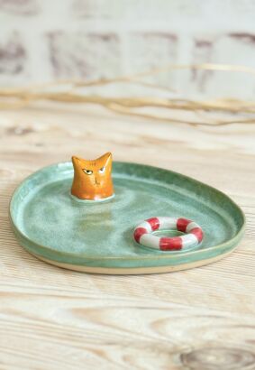 Talerzyk "kot w wodzie" zielony-morski II