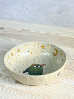 miska ceramiczna wielkooki ptak malowany ręcznie Kolorowa Misa