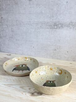 miska ceramiczna wielkooki ptak malowany ręcznie Kolorowa Misa