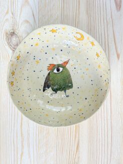 miska ceramiczna wielkooki ptak malowany ręcznie Kolorowa Misa