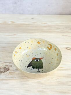 miska ceramiczna wielkooki ptak malowany ręcznie Kolorowa Misa