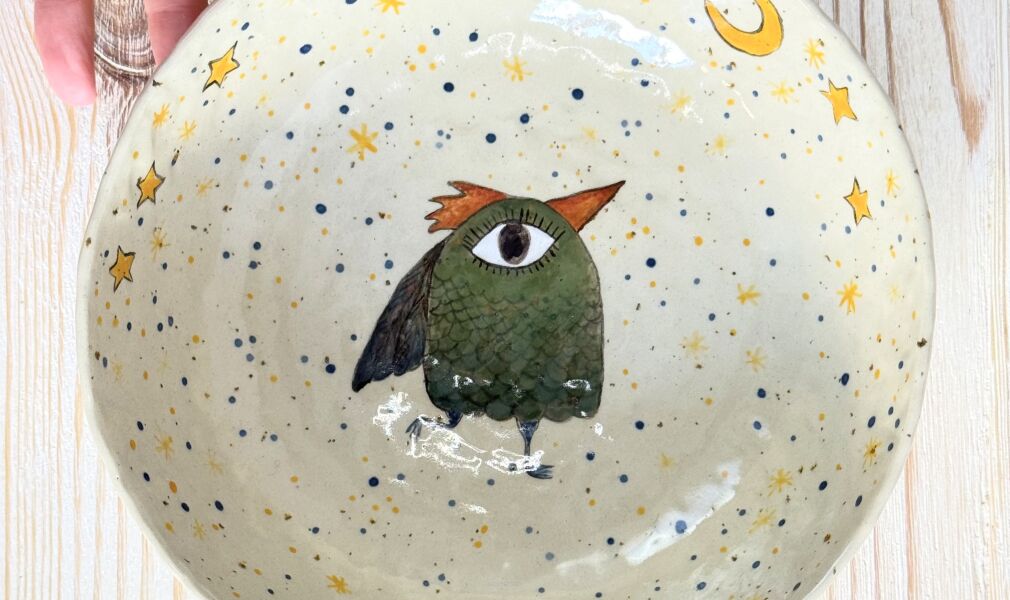 miska ceramiczna wielkooki ptak malowany ręcznie Kolorowa Misa