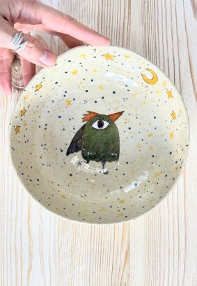 miska malowana "Wielkooki ptak"