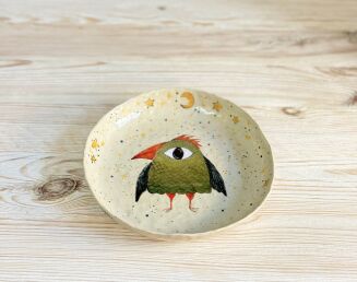 talerz misa ceramiczna wielkooki ptak malowany ręcznie Kolorowa Misa