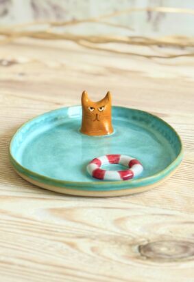 Talerzyk "kot w wodzie" turkusowy II