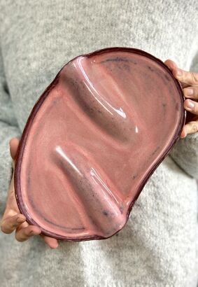 Patera ceramiczna różowa falowana