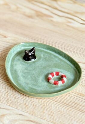 Talerzyk "kot w wodzie" zielony-morski I