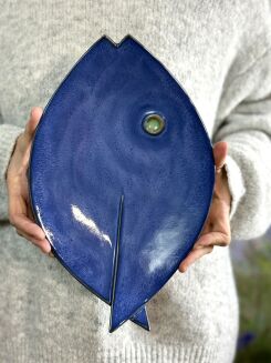 patera ryba niebieska ceramika