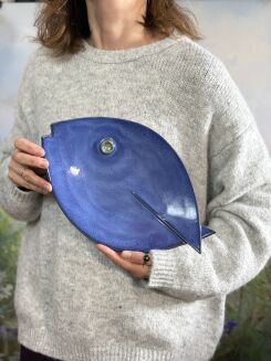 patera ryba niebieska ceramika