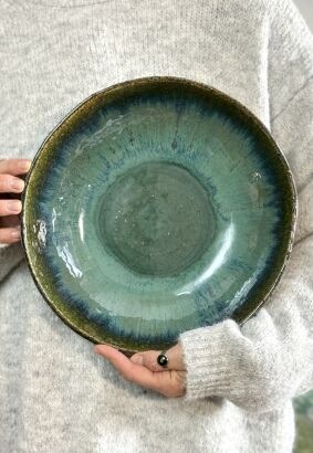 Duża misa ceramiczna kolory ziemi – surowa glina i szkliwa