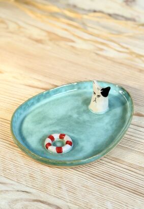 Talerzyk "kot w wodzie" turkusowy I